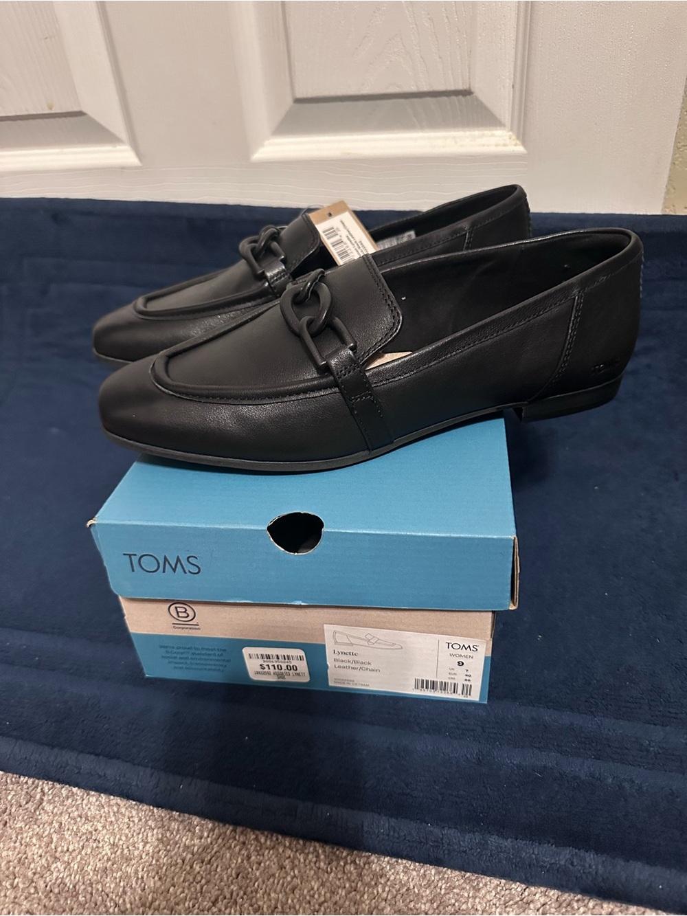 TOMS Black Women's Leather Loafers with Bit Detail